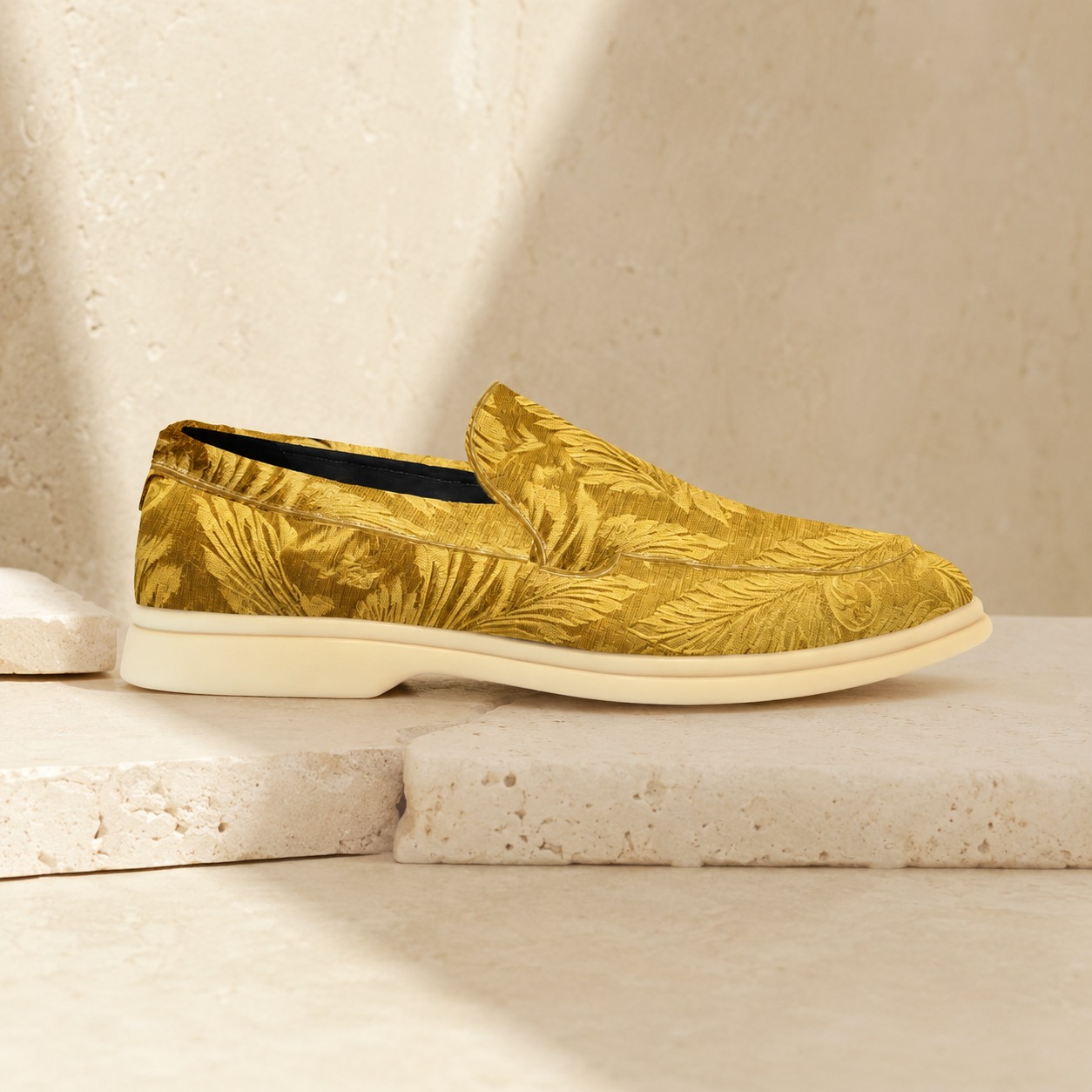 Golden Velvet Paisley Loafer Lureaux - Handgemaakte Nette Schoenen Voor Heren