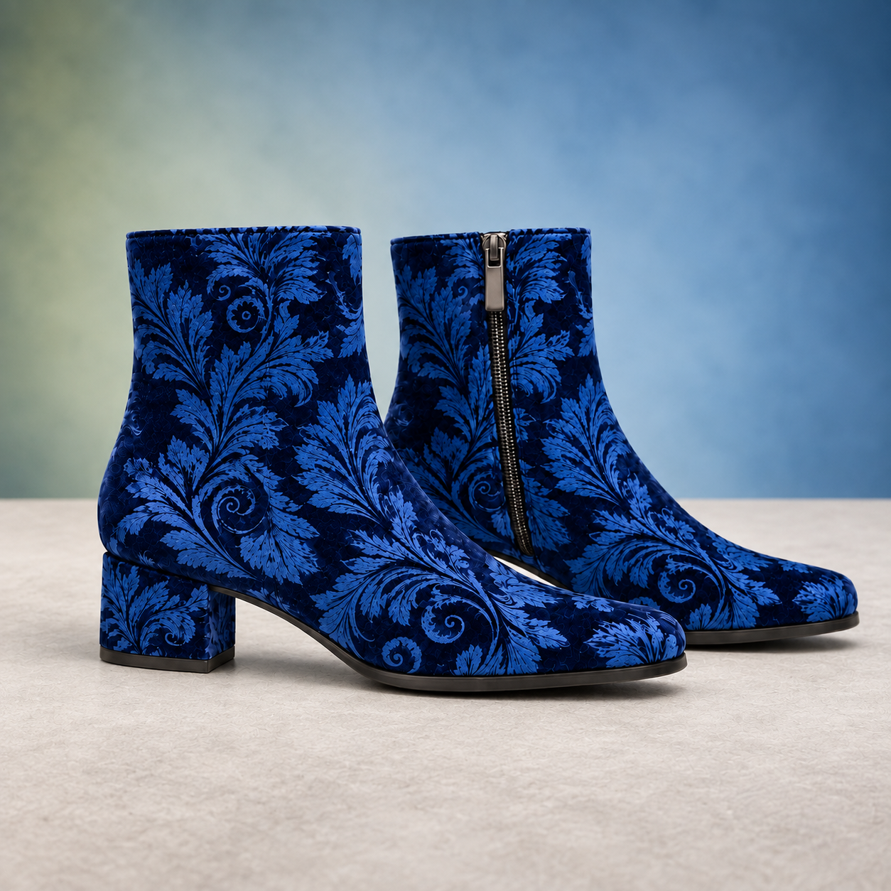 Indigo Velvet Paisley Lady Boot - PRE ORDER - Lureaux - Nette Kleurrijke Schoenen Met - Of Zonder - Print - Heren