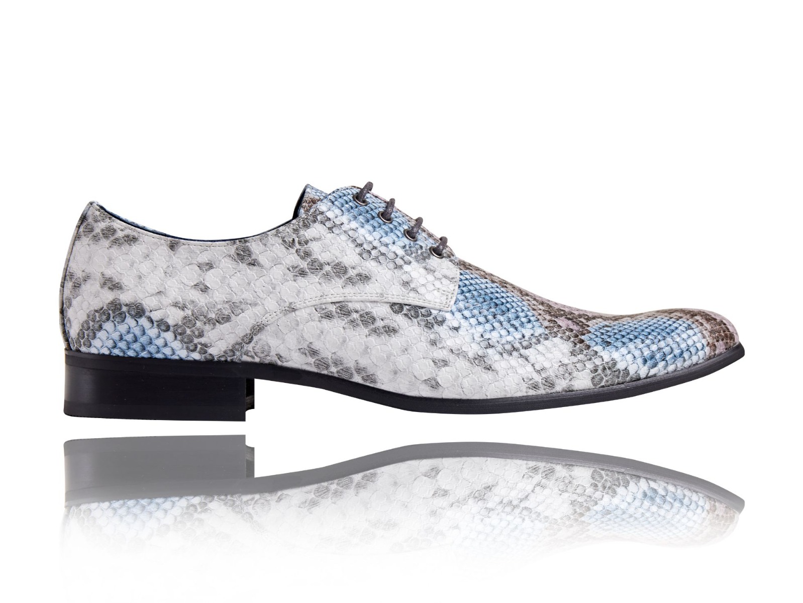 Snakify Blue - Maat 42 - Lureaux - Kleurrijke Schoenen Voor Heren - Veterschoenen Met Print
